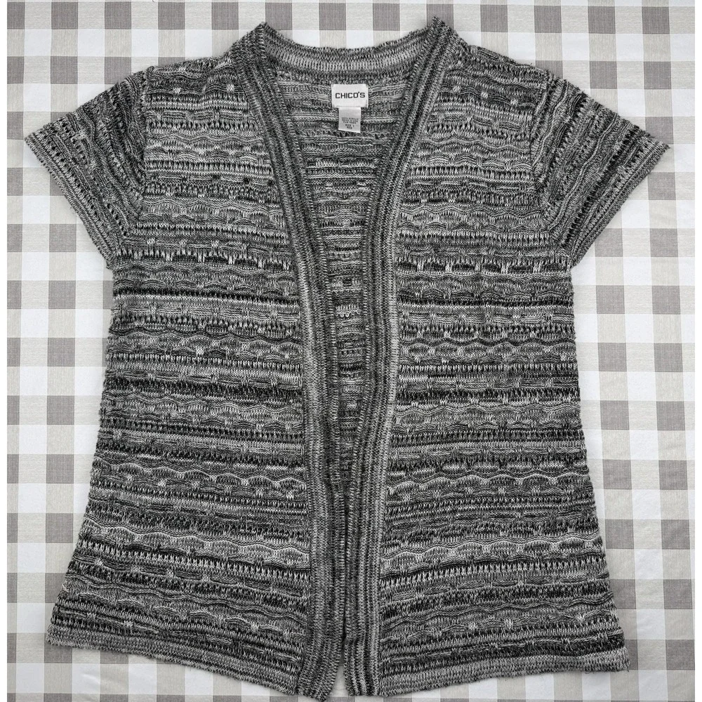 Chicos Gray Knit Cardigan Minimalist Capsule Cozy Layer Size‎ 1